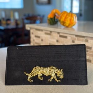 NEW Garland “Ruth” Clutch leopard atop Dupioni Silk